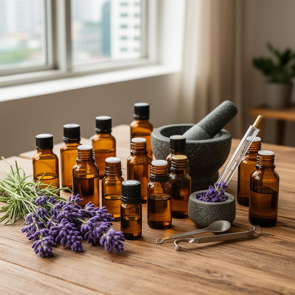 Essential oils and aromatherapy tools used in professional certification training