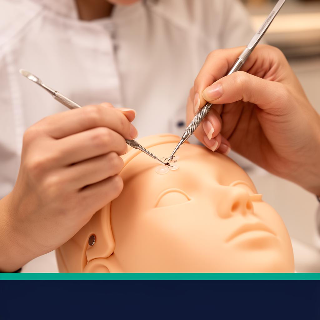 Beauty professional performing precision aesthetic technique with specialized tools